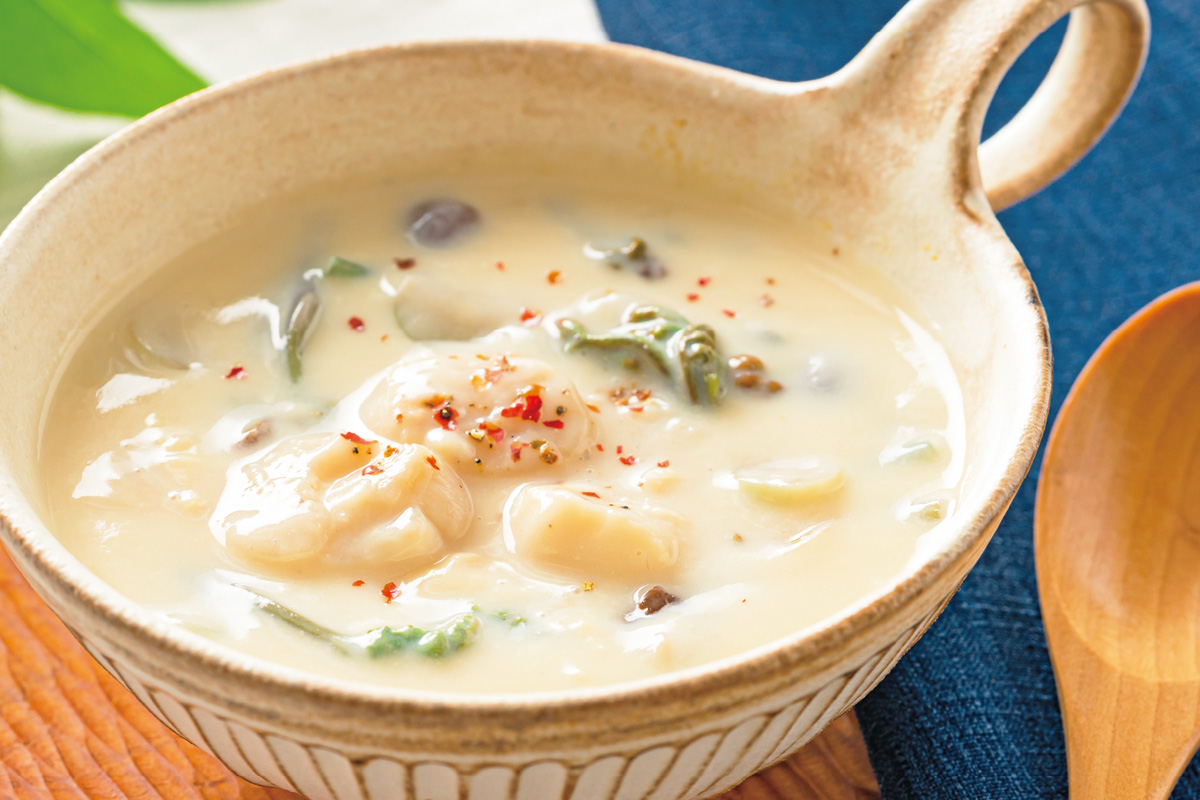 体にやさしい旬の食材レシピ⑮ホタテと春野菜のスープ